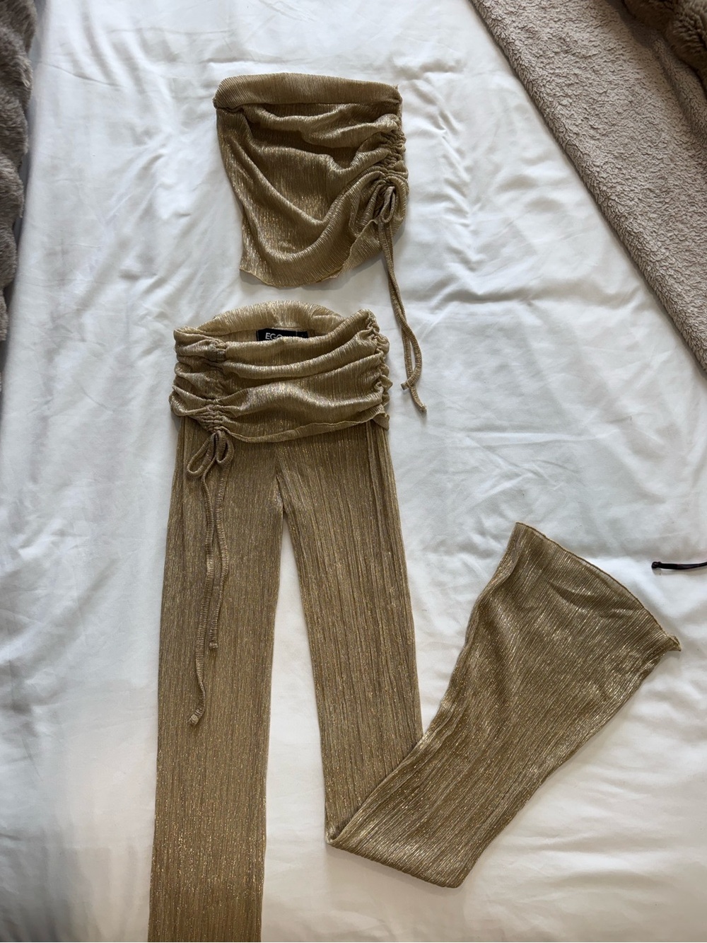 Mesh Metallic Gold Two-Piece Ribbed Set